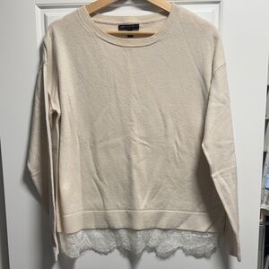 Cream Wool-blend Sweater with Lace Hem